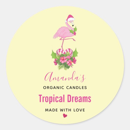 Pink Flamingo in Weihnachtsmannmütze Whimsical Can Runder Aufkleber (Vorderseite)