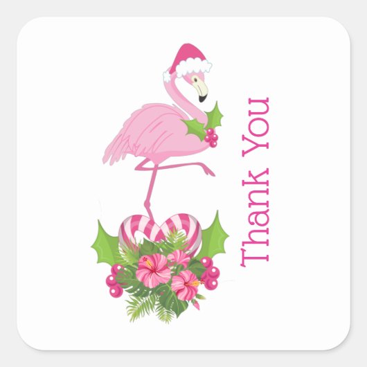 Pink Flamingo in Weihnachtsmannmütze Whimsical Dan Quadratischer Aufkleber (Vorderseite)