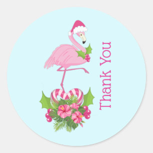Pink Flamingo in Weihnachtsmannmütze Whimsical Dan Runder Aufkleber