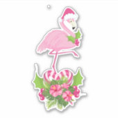 Pink Flamingo in Weihnachtsmannmütze Whimsisches W Aufkleber (Vorderseite)