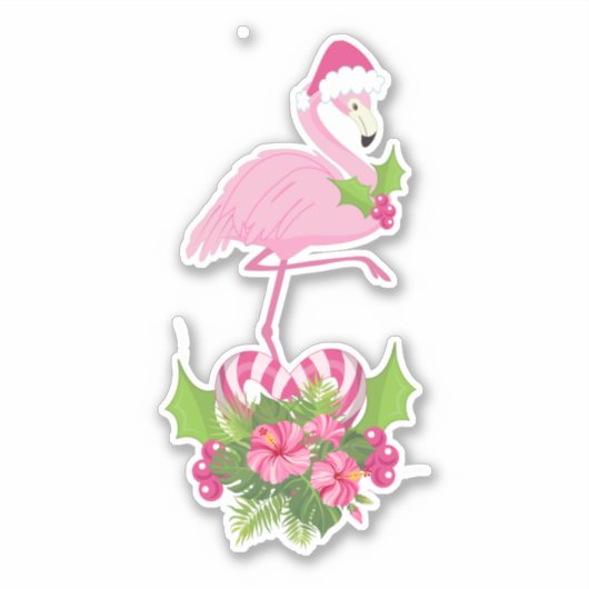 Pink Flamingo in Weihnachtsmannmütze Whimsisches W Aufkleber (Vorderseite)