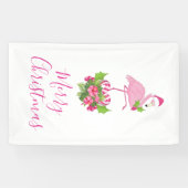 Pink Flamingo in Weihnachtsmannmütze Whimsisches W Banner (Horizontal)
