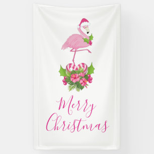 Pink Flamingo in Weihnachtsmannmütze Whimsisches W Banner
