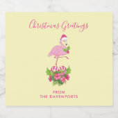 Pink Flamingo in Weihnachtsmannmütze Whimsisches W Bierflaschenetikett (Einzelnes Label)