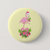 Pink Flamingo in Weihnachtsmannmütze Whimsisches W Button (Vorderseite)