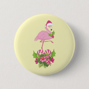 Pink Flamingo in Weihnachtsmannmütze Whimsisches W Button