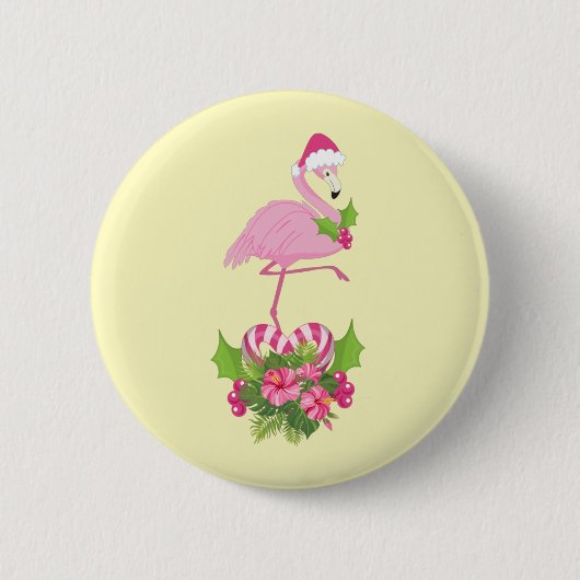 Pink Flamingo in Weihnachtsmannmütze Whimsisches W Button (Vorderseite)