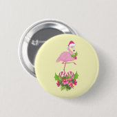 Pink Flamingo in Weihnachtsmannmütze Whimsisches W Button (Vorne & Hinten)