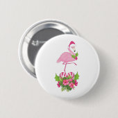 Pink Flamingo in Weihnachtsmannmütze Whimsisches W Button (Vorne & Hinten)