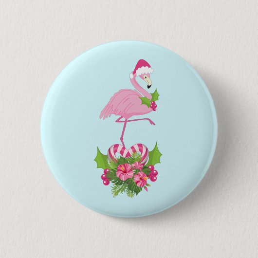 Pink Flamingo in Weihnachtsmannmütze Whimsisches W Button (Vorderseite)