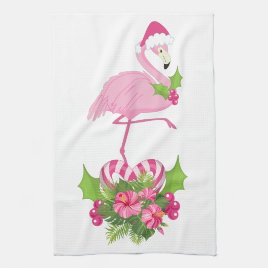 Pink Flamingo in Weihnachtsmannmütze Whimsisches W Geschirrtuch (Vertikal)
