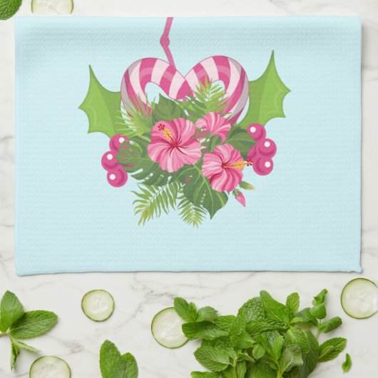 Pink Flamingo in Weihnachtsmannmütze Whimsisches W Geschirrtuch (Gefaltet)