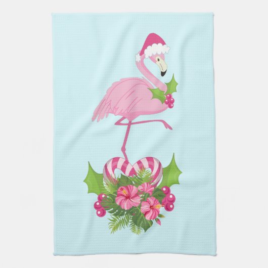 Pink Flamingo in Weihnachtsmannmütze Whimsisches W Geschirrtuch (Vertikal)