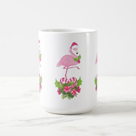Pink Flamingo in Weihnachtsmannmütze Whimsisches W Kaffeetasse (Mittel)