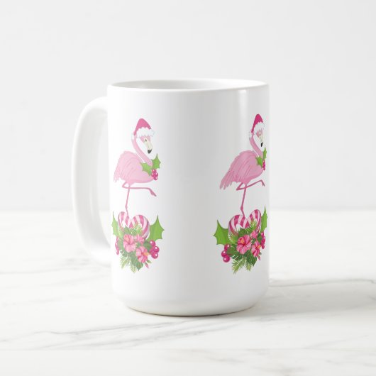 Pink Flamingo in Weihnachtsmannmütze Whimsisches W Kaffeetasse (Vorderseite Links)