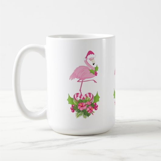 Pink Flamingo in Weihnachtsmannmütze Whimsisches W Kaffeetasse (Links)