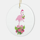 Pink Flamingo in Weihnachtsmannmütze Whimsisches W Keramik Ornament (Links)