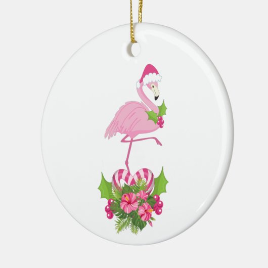 Pink Flamingo in Weihnachtsmannmütze Whimsisches W Keramik Ornament (Links)
