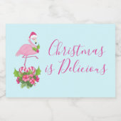 Pink Flamingo in Weihnachtsmannmütze Whimsisches W Lebensmitteletikett (Einzelnes Label)