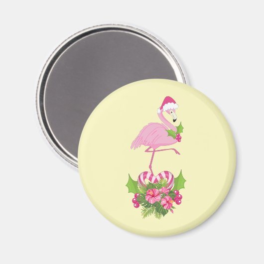 Pink Flamingo in Weihnachtsmannmütze Whimsisches W Magnet (Vorderseite/Rückseite)