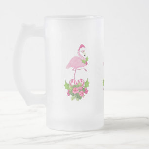 Pink Flamingo in Weihnachtsmannmütze Whimsisches W Mattglas Bierglas