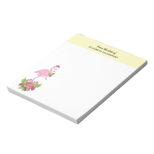 Pink Flamingo in Weihnachtsmannmütze Whimsisches W Notizblock (Rotiert)