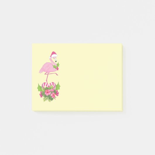 Pink Flamingo in Weihnachtsmannmütze Whimsisches W Post-it Klebezettel (Vorderseite)