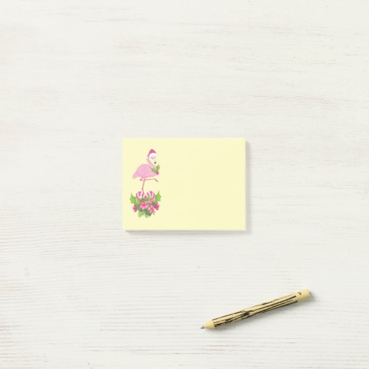 Pink Flamingo in Weihnachtsmannmütze Whimsisches W Post-it Klebezettel (Auf Schreibtisch)