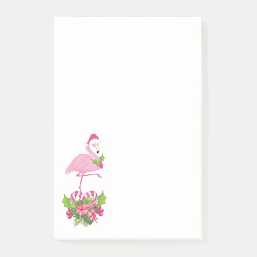 Pink Flamingo in Weihnachtsmannmütze Whimsisches W Post-it Klebezettel (Vorderseite)