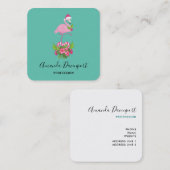 Pink Flamingo in Weihnachtsmannmütze Whimsisches W Quadratische Visitenkarte (Vorne/Hinten)