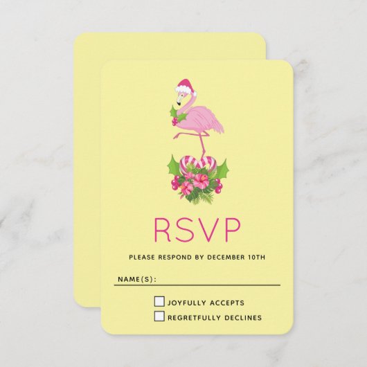 Pink Flamingo in Weihnachtsmannmütze Whimsisches W RSVP Karte (Vorne/Hinten)