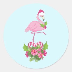 Pink Flamingo in Weihnachtsmannmütze Whimsisches W Runder Aufkleber