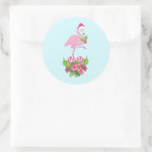Pink Flamingo in Weihnachtsmannmütze Whimsisches W Runder Aufkleber (Tasche)