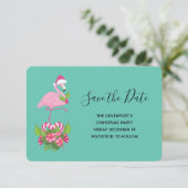 Pink Flamingo in Weihnachtsmannmütze Whimsisches W Save The Date (Stehend Vorderseite)