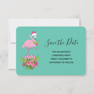 Pink Flamingo in Weihnachtsmannmütze Whimsisches W Save The Date