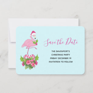 Pink Flamingo in Weihnachtsmannmütze Whimsisches W Save The Date