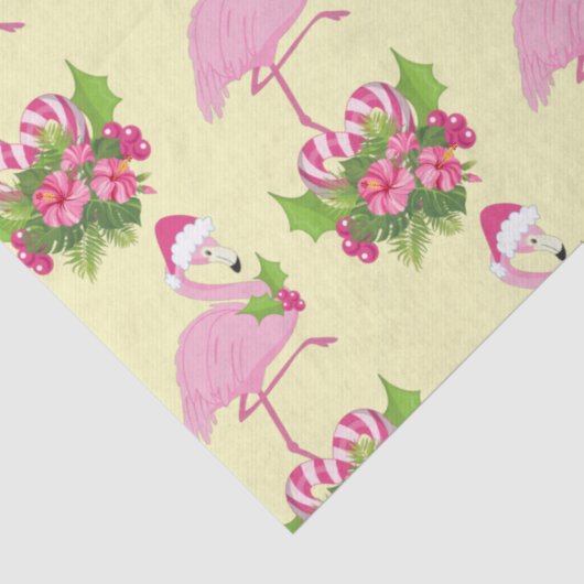 Pink Flamingo in Weihnachtsmannmütze Whimsisches W Seidenpapier (Detail)