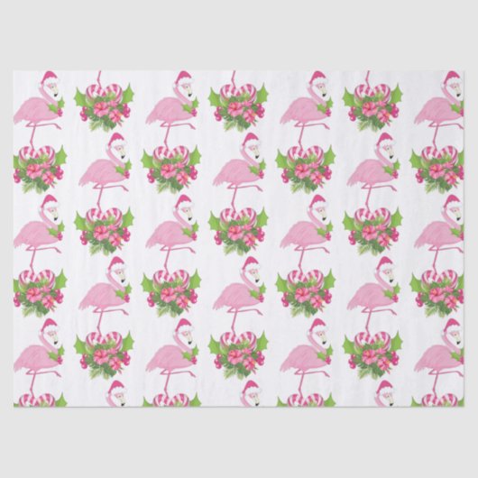 Pink Flamingo in Weihnachtsmannmütze Whimsisches W Seidenpapier (Vorderseite)