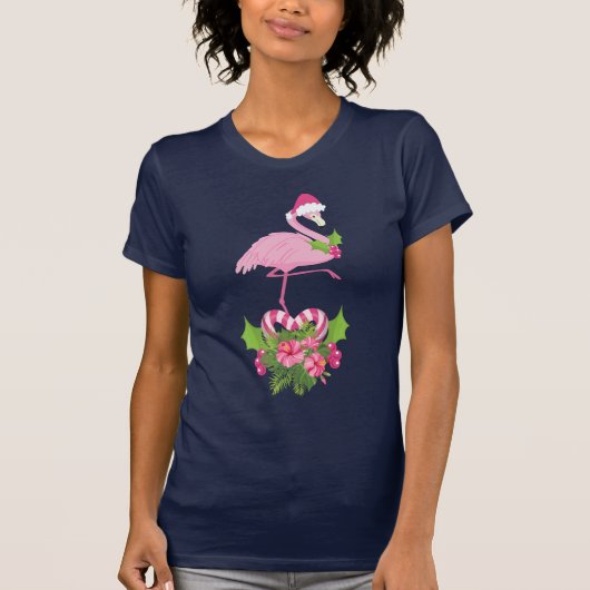 Pink Flamingo in Weihnachtsmannmütze Whimsisches W T-Shirt (Vorderseite)