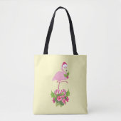 Pink Flamingo in Weihnachtsmannmütze Whimsisches W Tasche (Vorderseite)