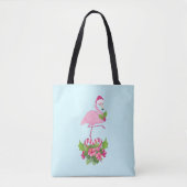 Pink Flamingo in Weihnachtsmannmütze Whimsisches W Tasche (Vorderseite)