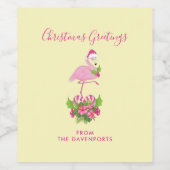 Pink Flamingo in Weihnachtsmannmütze Whimsisches W Weinetikett (Einzelnes Label)