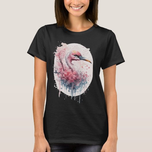 Pink Flamingo Japanese Cherry Blossom Sakura T-Shirt (Vorderseite)