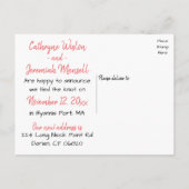 Pink Flamingo Just Married Tropical Wedding Liebe Ankündigungspostkarte (Rückseite)