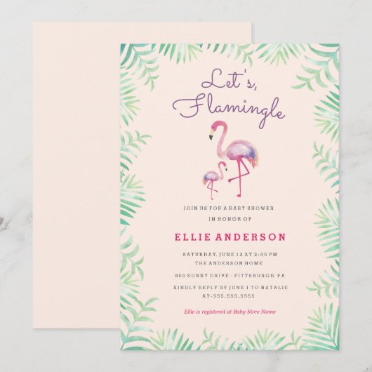 Pink Flamingo Kinderdusche Einladung (Vorne/Hinten)