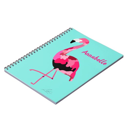 Pink Flamingo Kunst Aquamarin Notizblock (Linke Seite)