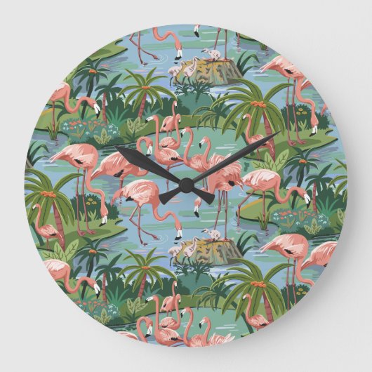 Pink Flamingo Lagoon Paint by Number Große Wanduhr (Vorderseite)
