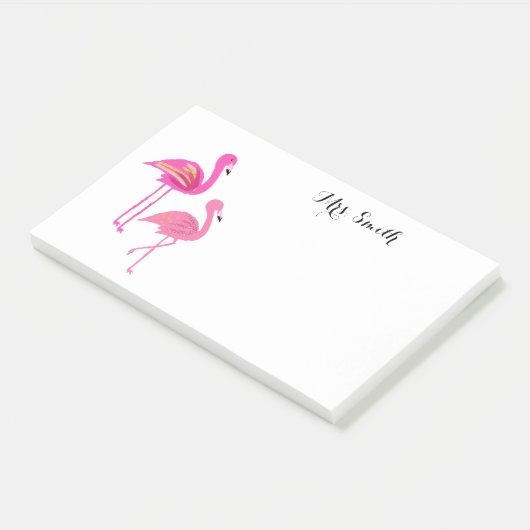 Pink Flamingo Lehrer notiert Postit Notes Post-it Klebezettel (angewinkelt)