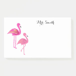 Pink Flamingo Lehrer notiert Postit Notes Post-it Klebezettel