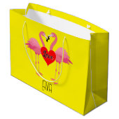 Pink Flamingo Liebe Design - Geschenktasche - Groß Große Geschenktüte (Rückseite Schrägansicht)
